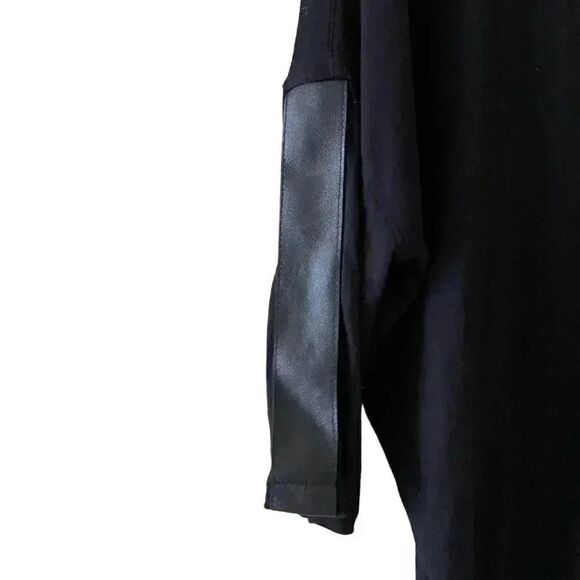 Zara W/B Collection Top 3/4 Sleeve Black Loose Fit Faux Leather Trim Sz S #1704 - Picture 10 of 14